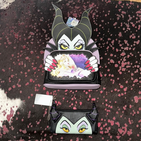 Loungefly Handbags - 💜🖤💚Disney Loungefly Maleficent Backpack & Wallet🖤💜💚
